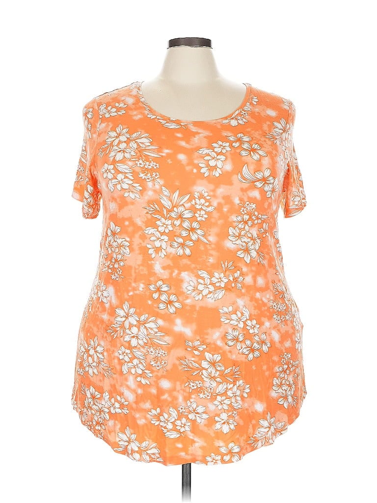 JM Collection Floral Orange Short Sleeve T-Shirt Size 3X - photo 1