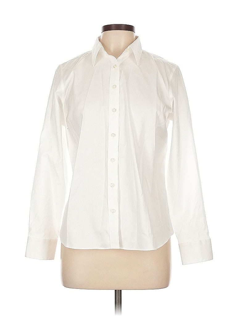 Pre-owned Lands' End Long Sleeve Button Down Shirt In White