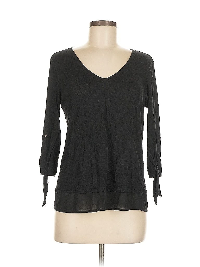 Pre-owned Sanctuary 3/4 Sleeve Top Black Solid Pattern V Neck Tops
