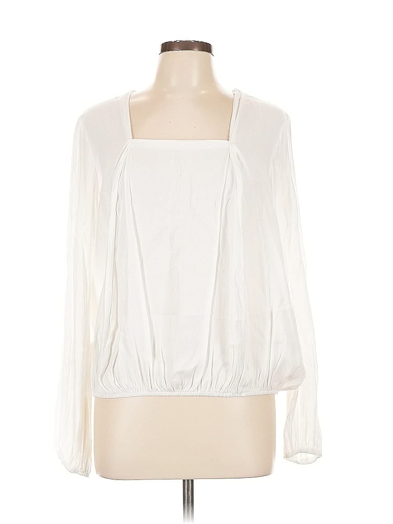 Pre-owned Max Studio Long Sleeve Blouse In White