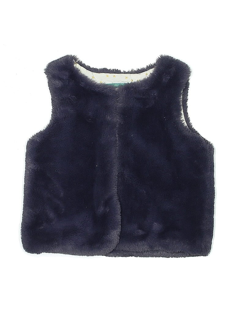 Mini Boden 100% Cotton Blue Purple Faux Fur Vest Size 5 - 6 - photo 1