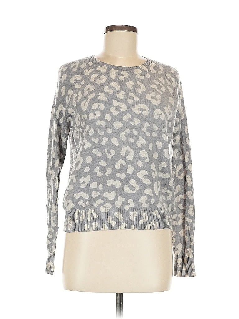 Aqua 100% Cashmere Animal Print Gray Cashmere Pullover Sweater Size M - photo 1