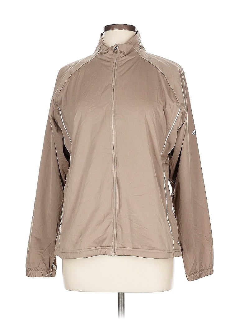 Adidas 100% Polyester Solid Tan Track Jacket Size L - photo 1