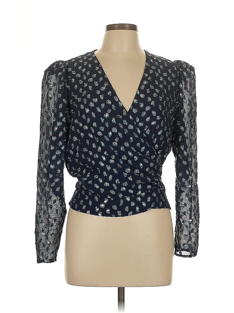 Tanya Taylor Blue Long Sleeve Silk Top Size 10 - photo 1