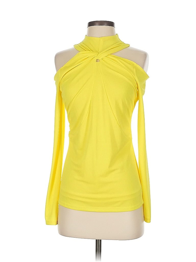 Click to view more detailed imagery on our partner's website Pre-owned Inc International Concepts Long Sleeve Top Yellow Cold Shoulder Neckline Tops