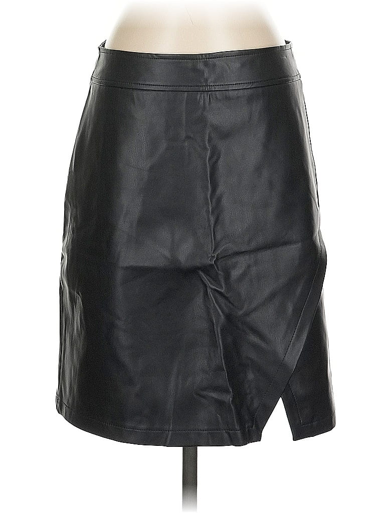 Pre-owned Ann Taylor Loft Faux Leather Skirt In Black