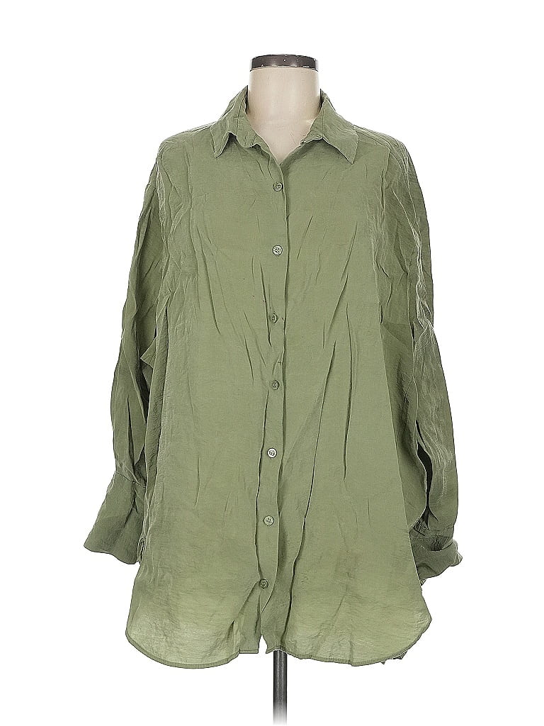 Pre-owned Zara 3/4 Sleeve Button Down Shirt In Green