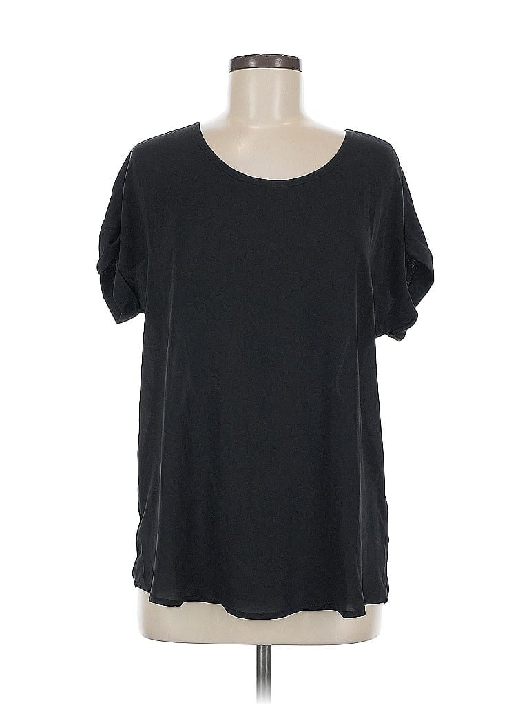 Pre-owned Pleione Short Sleeve Top Black Scoop Neck Tops