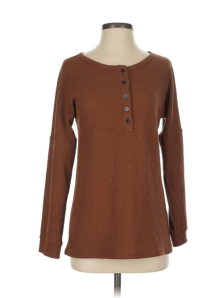 Pre-owned Unbranded Long Sleeve Henley Shirt In Brown