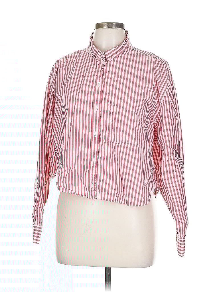 American Eagle Outfitters 100% Cotton Stripes Red Long Sleeve Button-Down Shirt Size L - photo 1