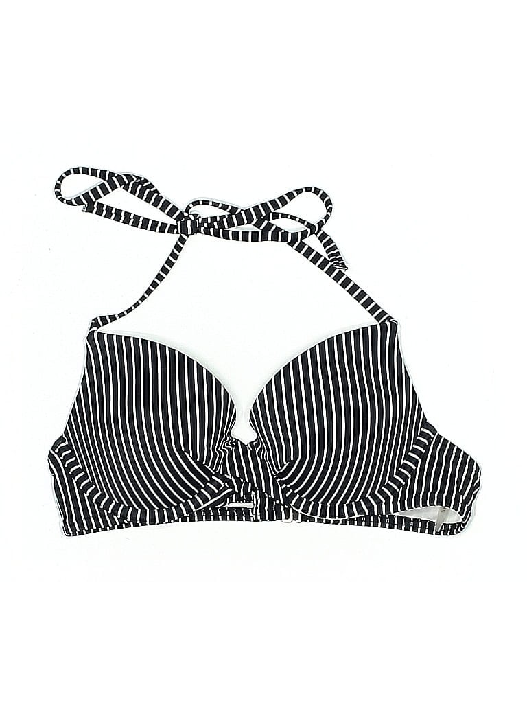 Pre-owned Shade & Shore Swimsuit Top Black Stripes Pattern Swimwear
