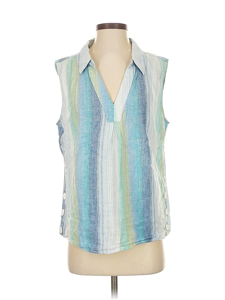 Pre-owned Christopher & Banks Sleeveless Button Down Shirt In Blue