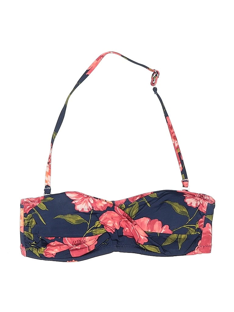 Pre-owned Garnet Hill Swimsuit Top Blue Floral Pattern Swimwear