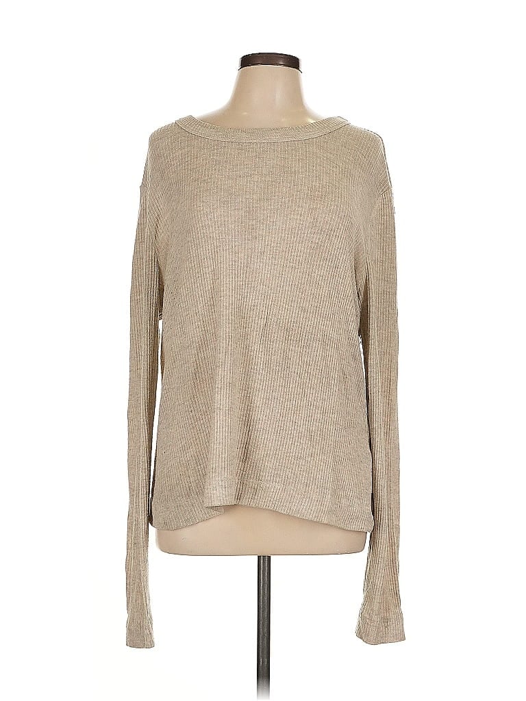 Pre-owned Karen Kane Long Sleeve Top Tan Boatneck Tops In Brown