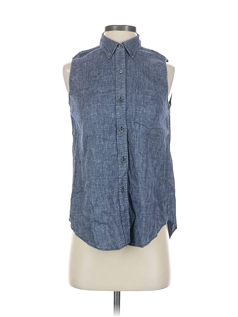 Theory Solid Blue Sleeveless Button-Down Shirt Size P (petite) - photo 1
