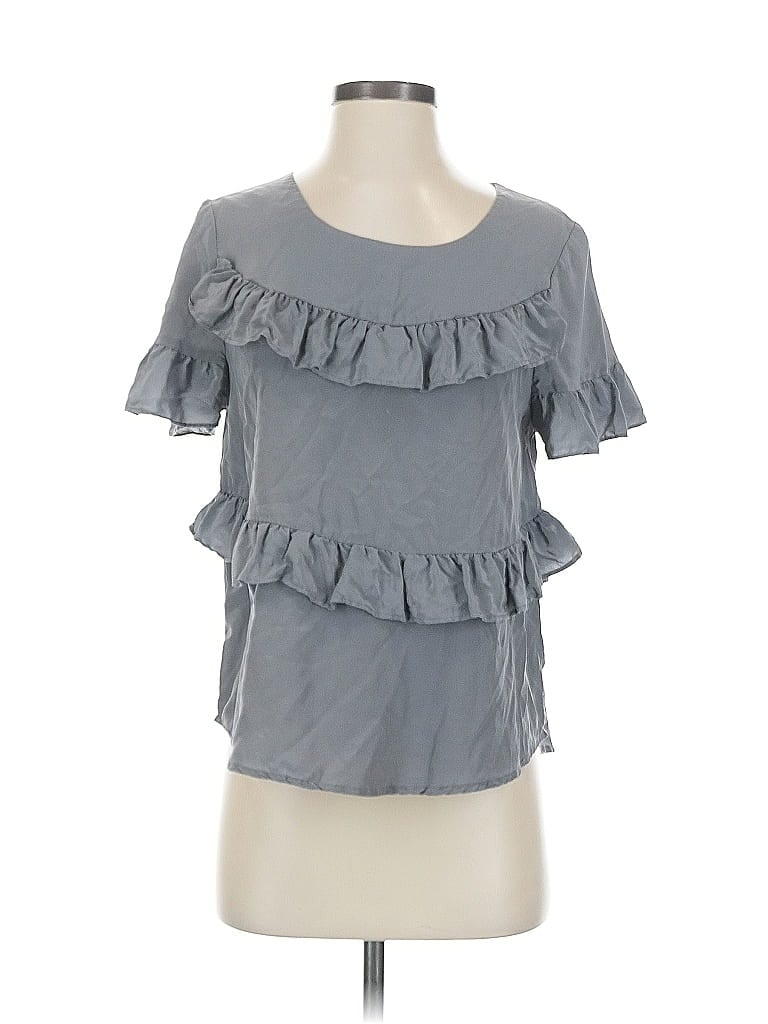 HD in Paris 100% Silk Gray Short Sleeve Top Size M - photo 1