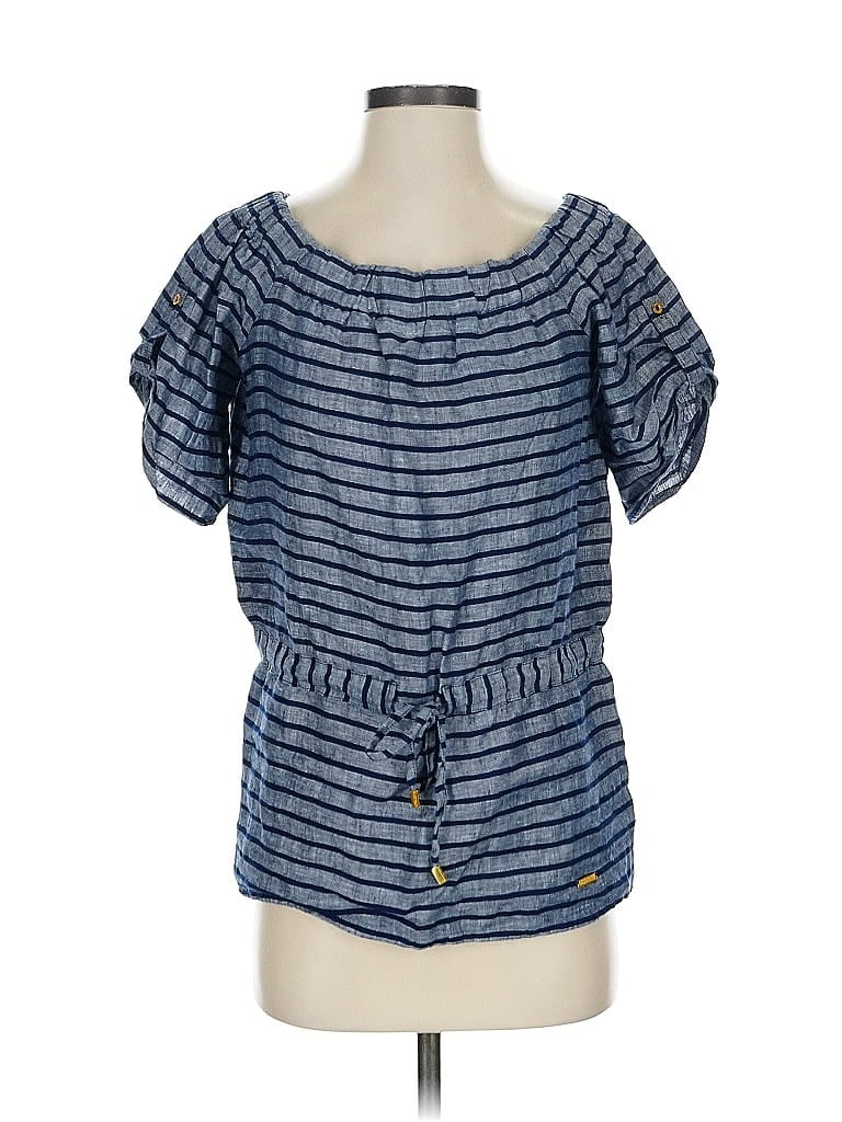 Pre-owned Ellen Tracy Short Sleeve Top Blue Square Neckline Tops
