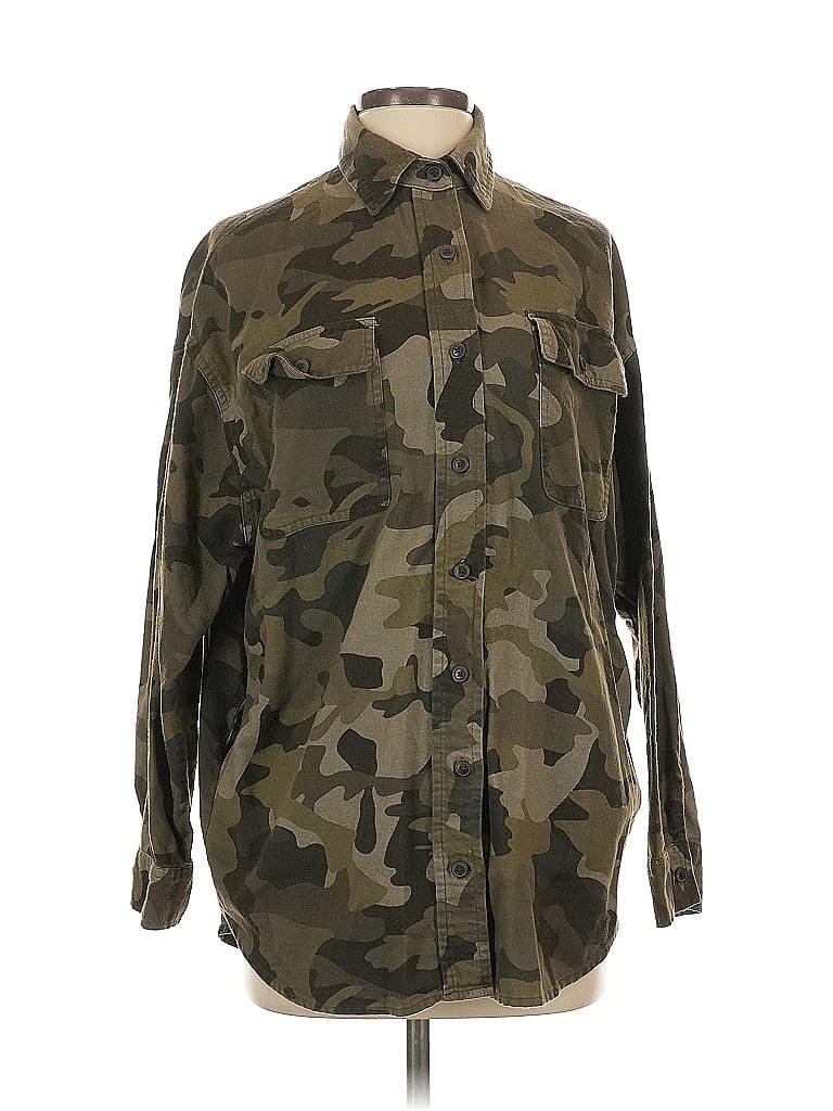 Pre-owned Wild Fable Long Sleeve Button Down Shirt In Green