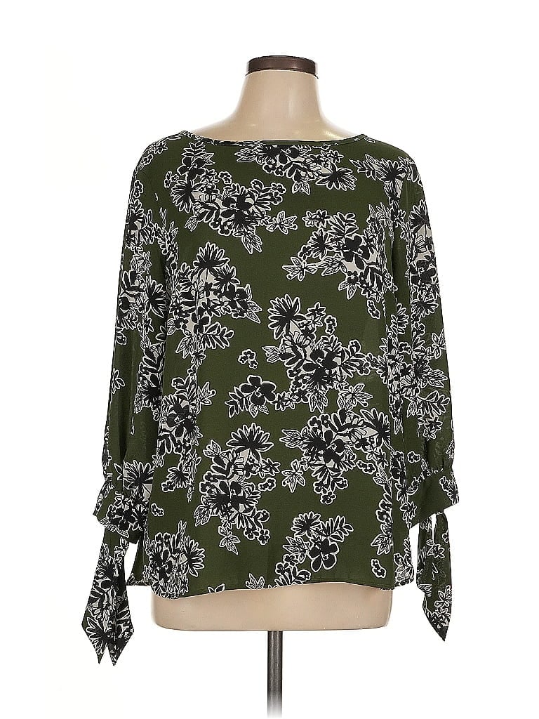Nine West 100% Polyester Green 3/4 Sleeve Blouse Size L - photo 1