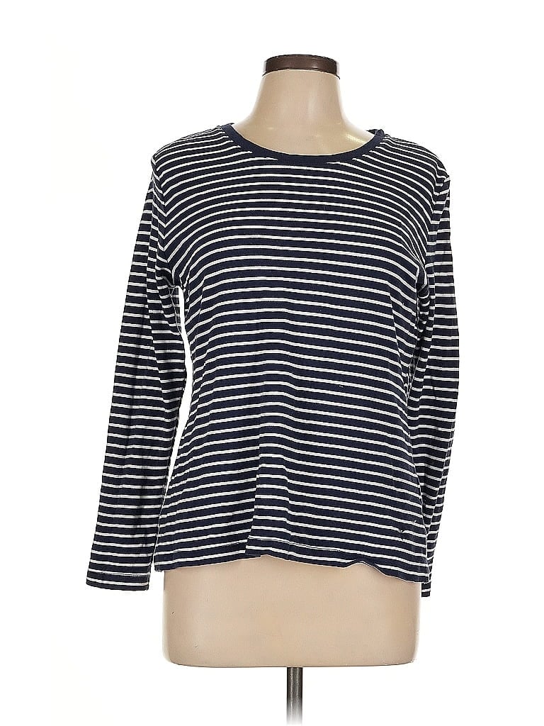 Isaac Mizrahi LIVE! 100% Cotton Stripes Blue 3/4 Sleeve T-Shirt Size L - photo 1