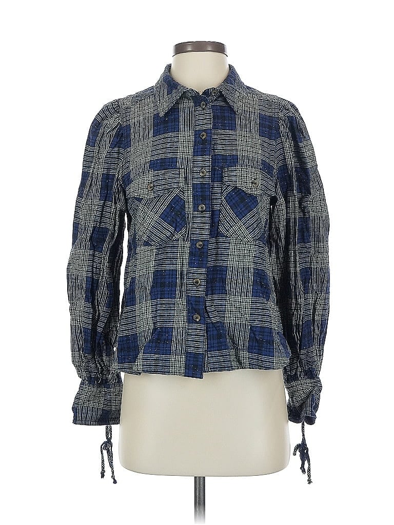 Pre-owned We The Free Long Sleeve Button Down Shirt In Blue