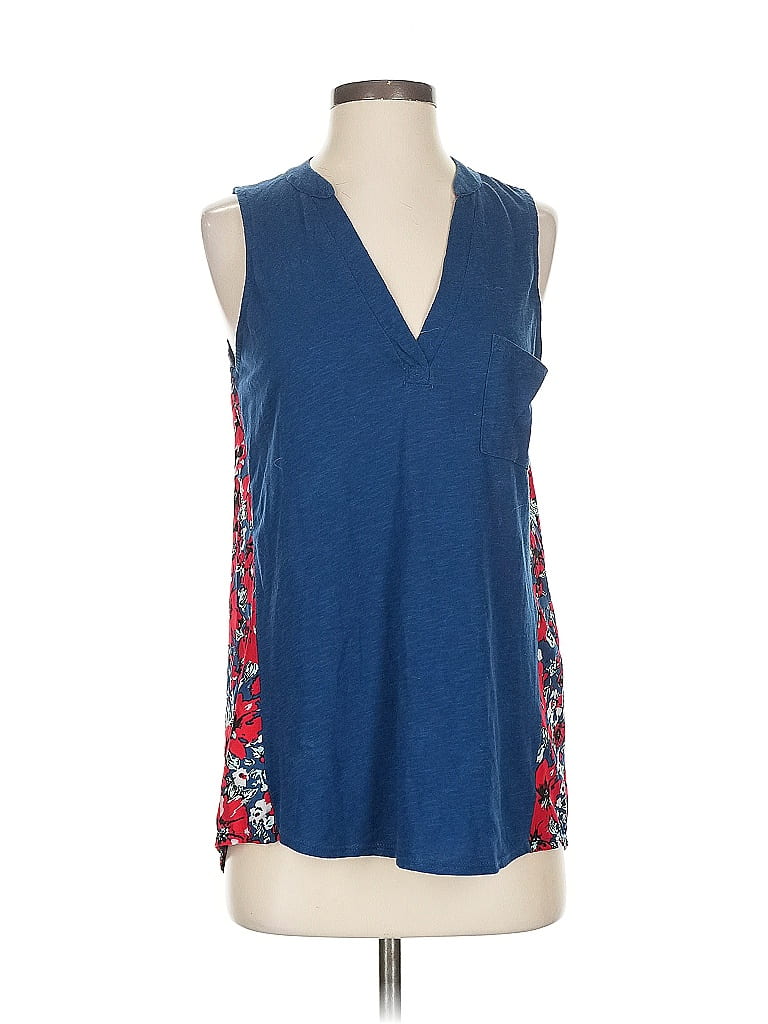 Porridge Solid Floral Blue Sleeveless Blouse Size S - photo 1