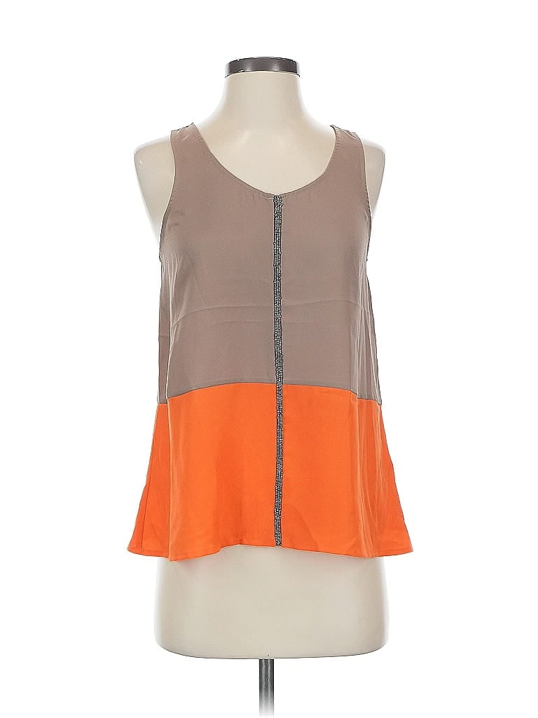 Pre-owned Bar Iii Sleeveless Top Tan Color Block Pattern Halter Neckline Tops In Brown