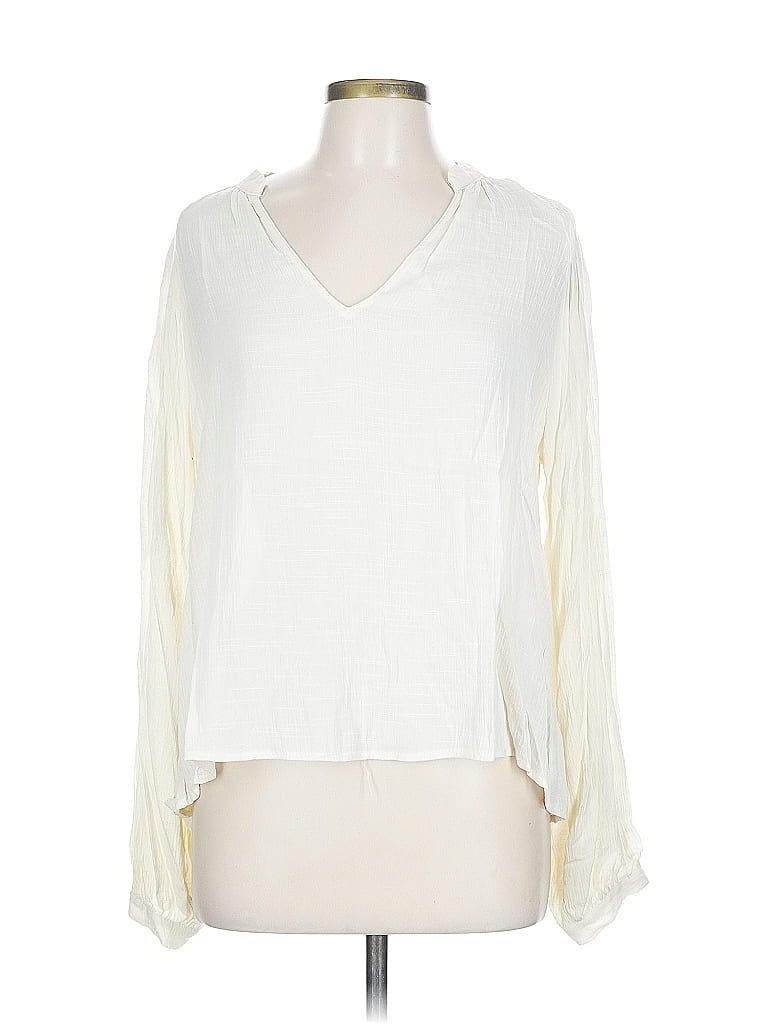 All in Favor 100% Rayon Ivory Long Sleeve Blouse Size L - photo 1