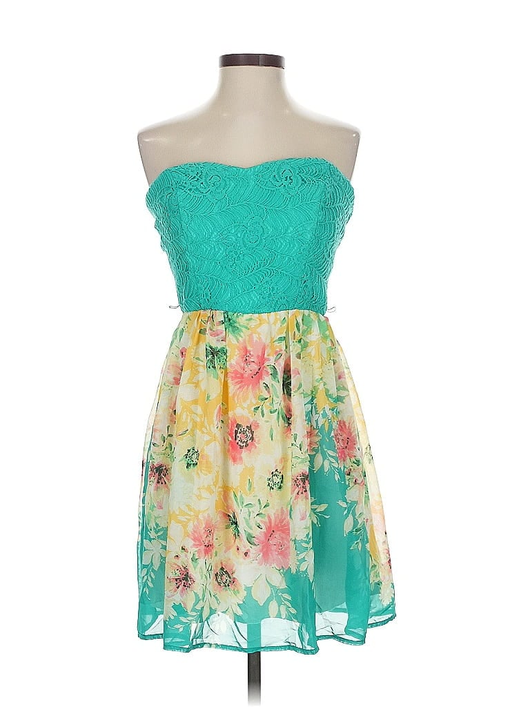 Trixxi 100% Polyester Floral Teal Cocktail Dress Size 0 - photo 1