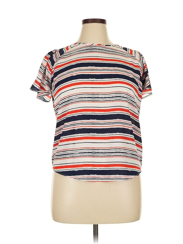 Pre-owned Primark Short Sleeve Top Orange Stripes Pattern Scoop Neck Tops