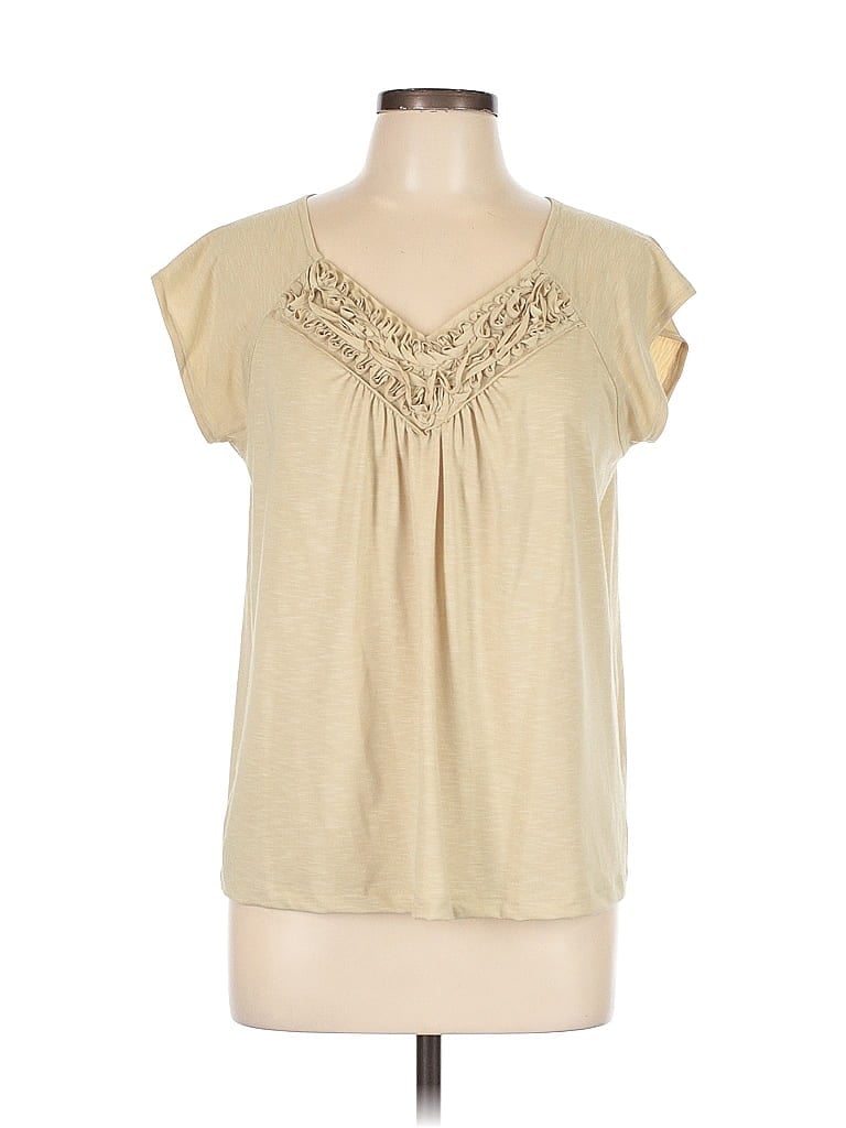 Pre-owned Rafaella Short Sleeve Top Tan Scoop Neck Tops In Brown