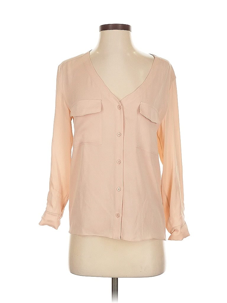 Pre-owned Alice And Olivia Alice + Olivia Long Sleeve Silk Top Pink Sweetheart Neckline Tops