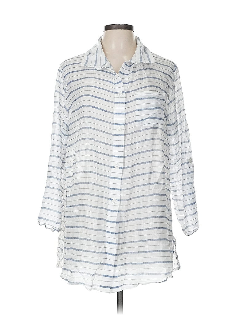 Pre-owned Apt. 9 3/4 Sleeve Button Down Shirt In White