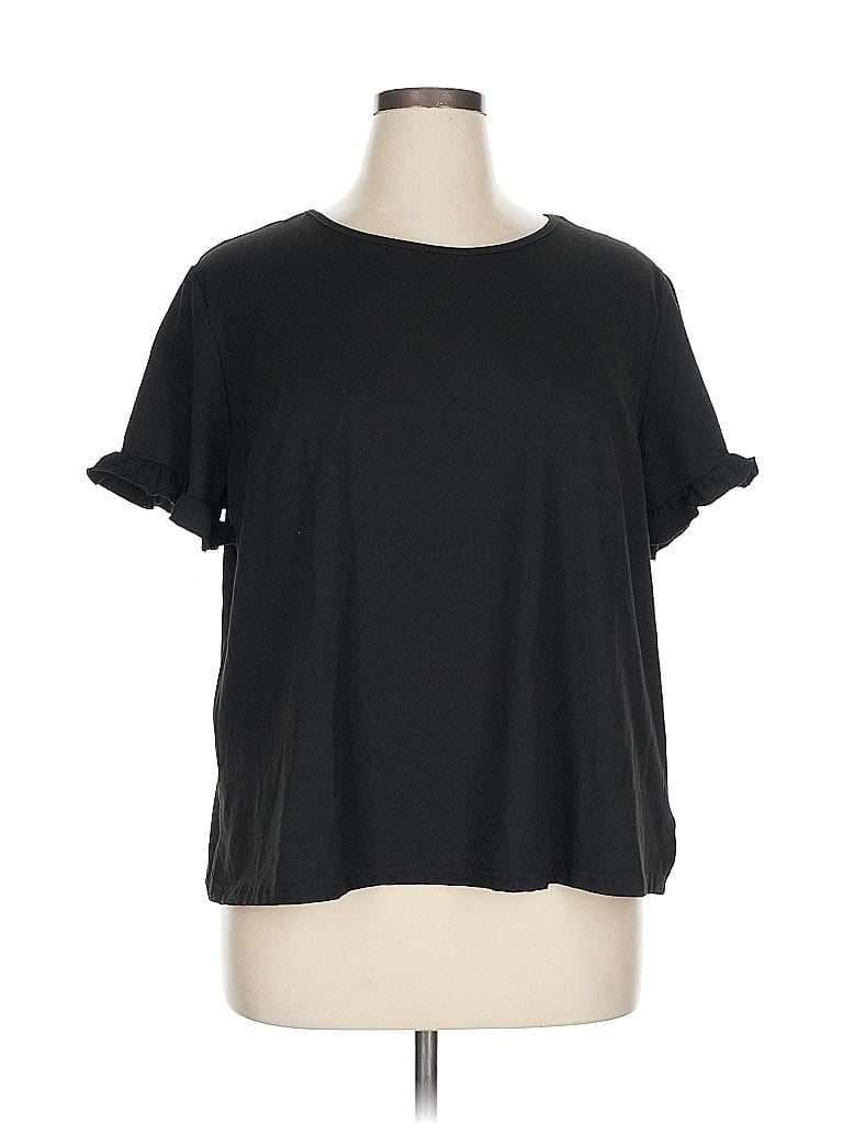 SHEIN CURVE Pre-owned Short Sleeve Top Black Keyhole Neckline Tops