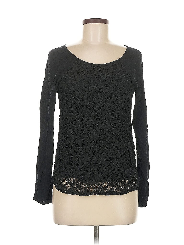 Pre-owned Ella Moss Long Sleeve Top Black Scoop Neck Tops