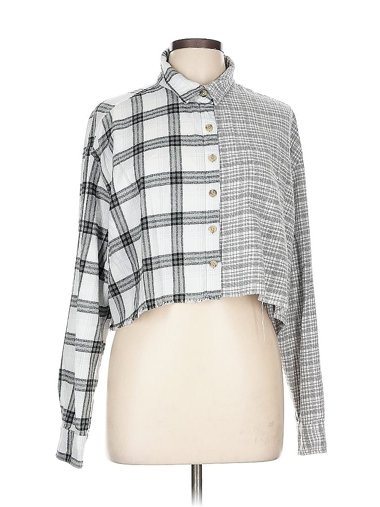 Aeropostale Checkered-gingham Gray Long Sleeve Blouse Size L - photo 1