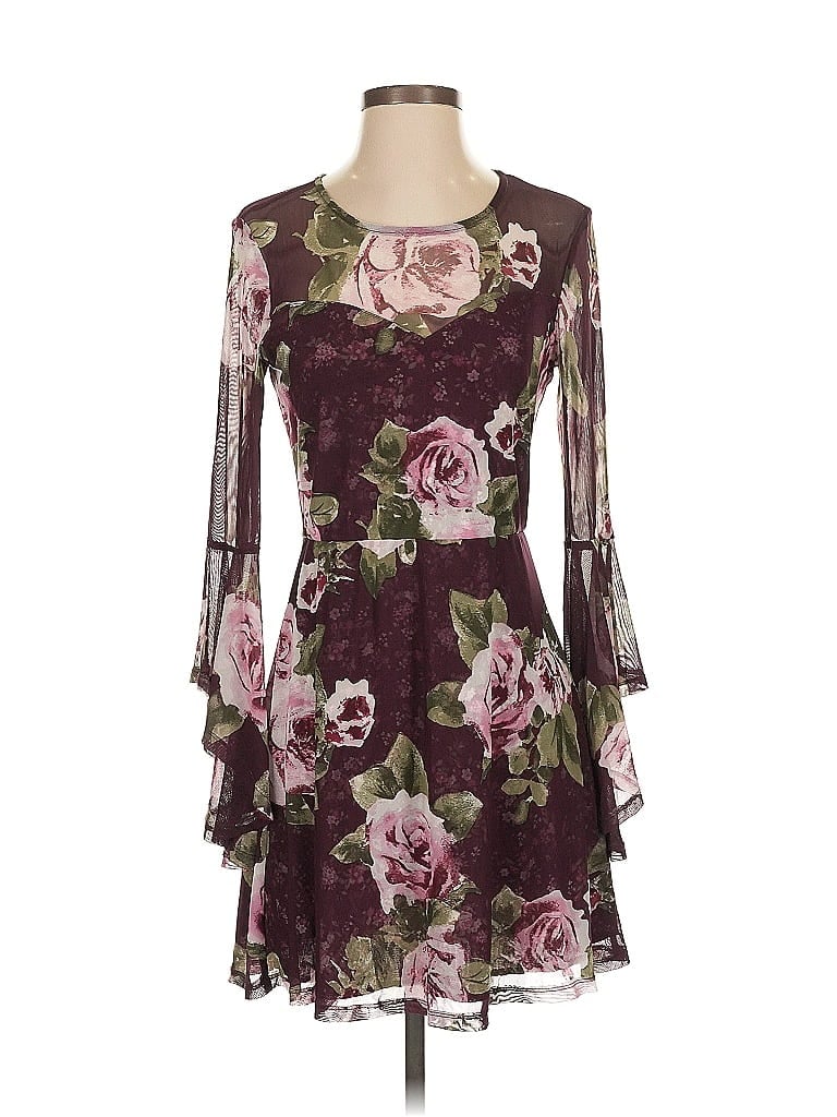 Blue Rain Floral Burgundy Cocktail Dress Size S - photo 1
