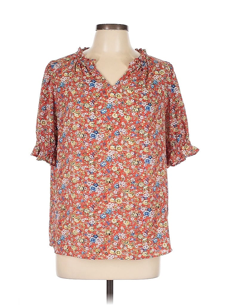 Pre-owned Pleione Short Sleeve Blouse In Brown