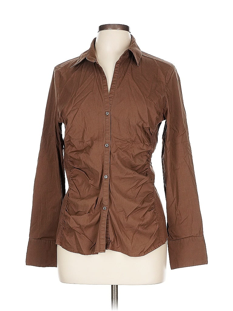 Women's Brown Long Sleeve Button-Down Shirt