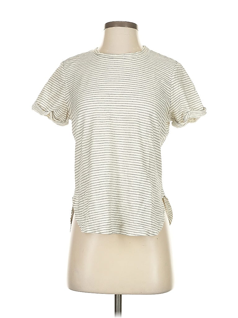 Pre-owned Sol Angeles Short Sleeve Top Ivory Crew Neck Tops In White