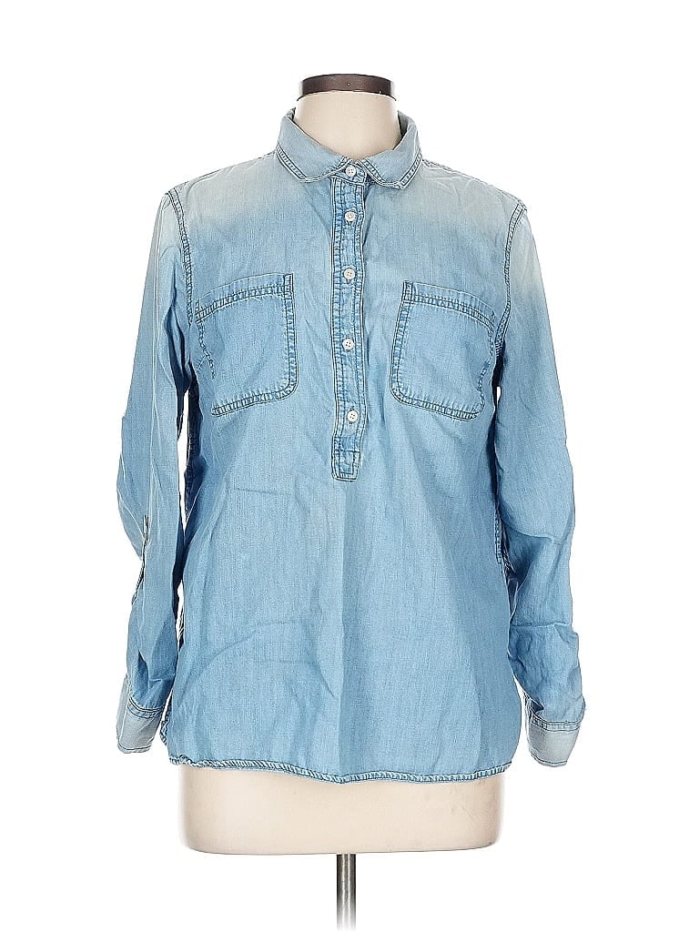 Pre-owned Talbots Outlet Long Sleeve Button Down Shirt In Blue