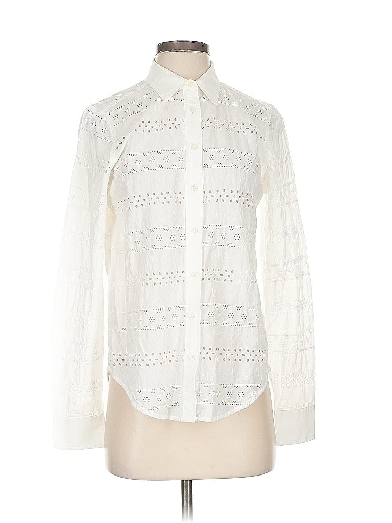 Pre-owned Gap Long Sleeve Blouse In White
