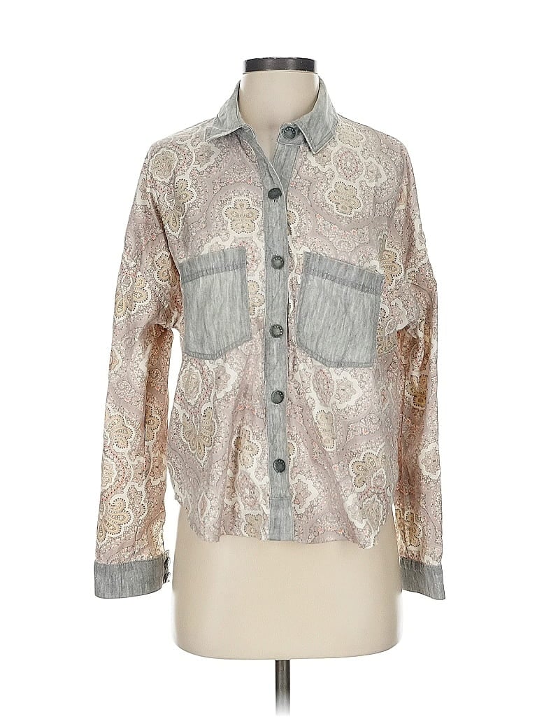 Pre-owned Free People Long Sleeve Button Down Shirt In Gray