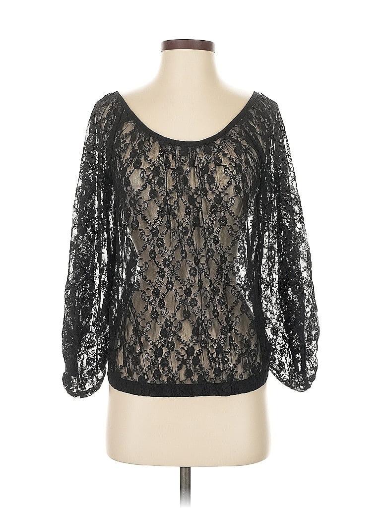 Pre-owned Derek Heart 3/4 Sleeve Top Black Boatneck Tops