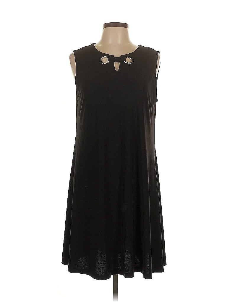 AK Anne Klein Solid Black Casual Dress Size L - photo 1
