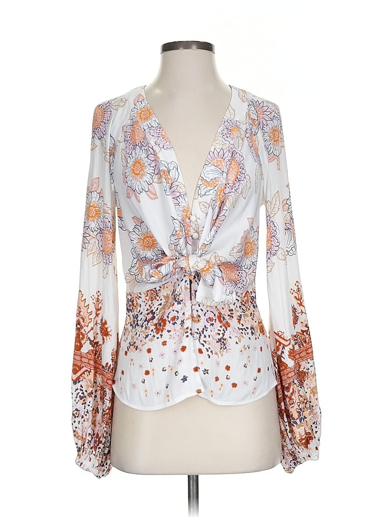 Free People 100% Polyester White 3/4 Sleeve Blouse Size S - photo 1