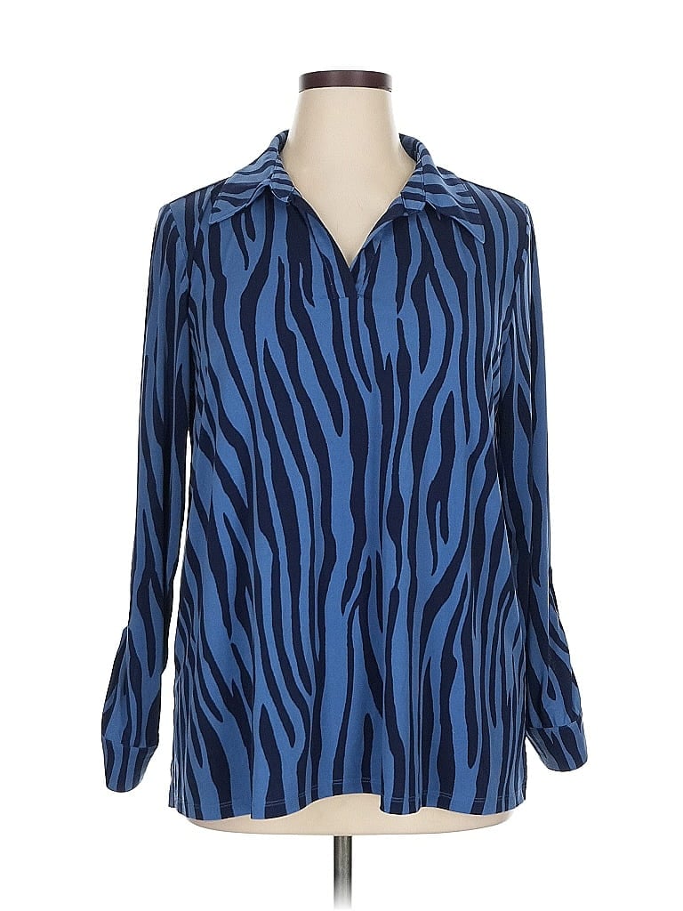 IMAN Stripes Blue Long Sleeve Blouse Size XL - photo 1