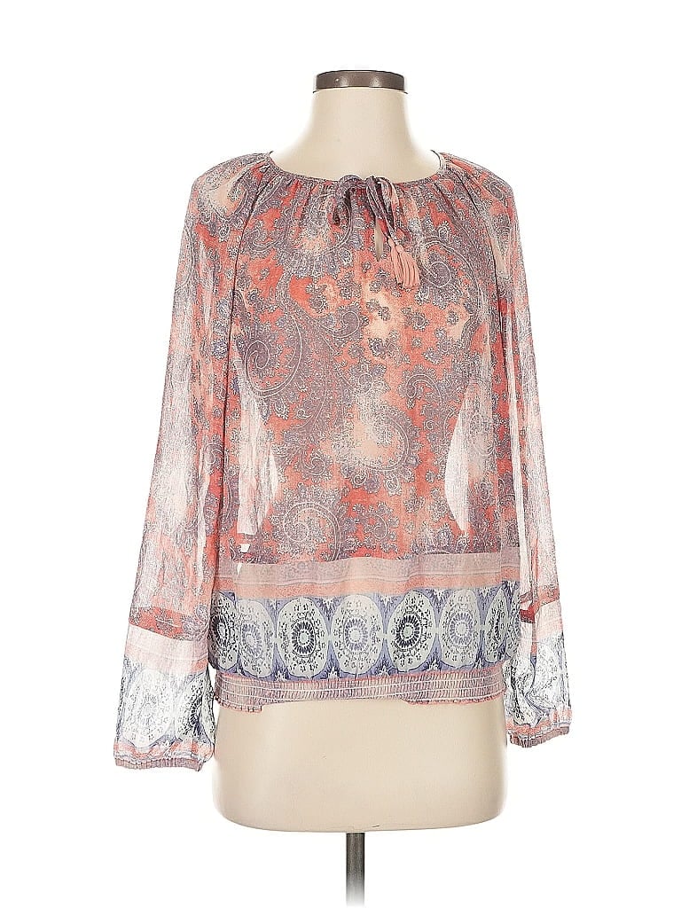 Pre-owned Lucky Brand Long Sleeve Blouse In Orange