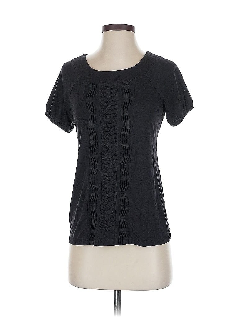 Pre-owned Apostrophe Short Sleeve Top Black Ruffles Neckline Tops