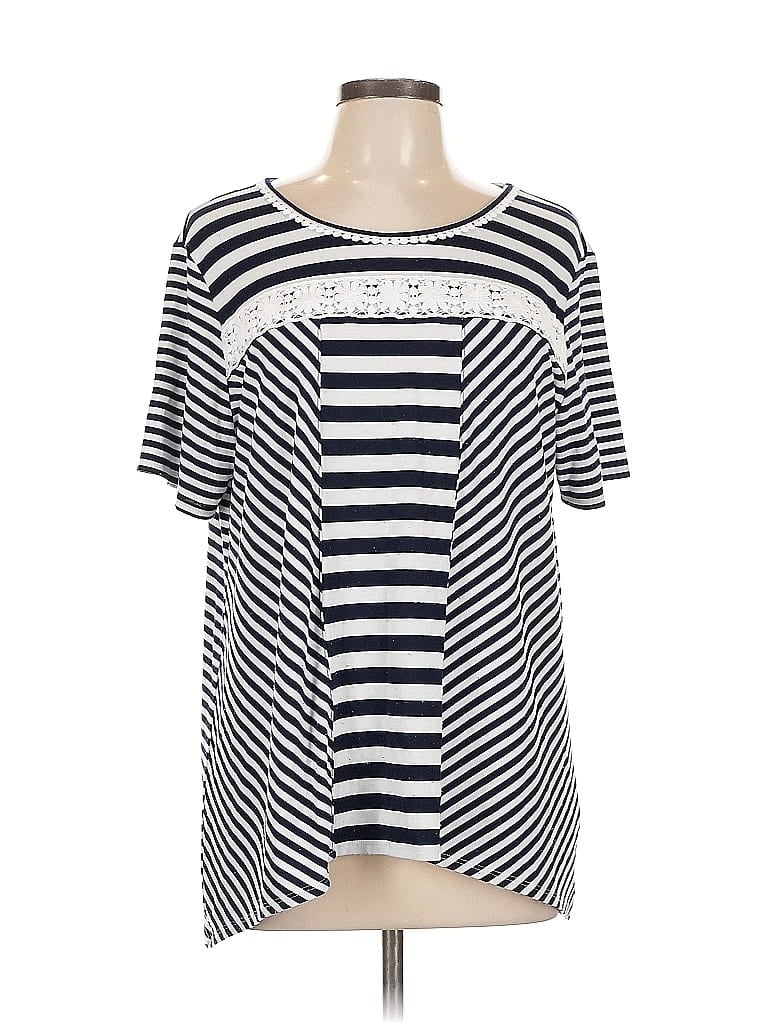 Alfred Dunner Stripes Silver Blue Short Sleeve Top Size L - photo 1